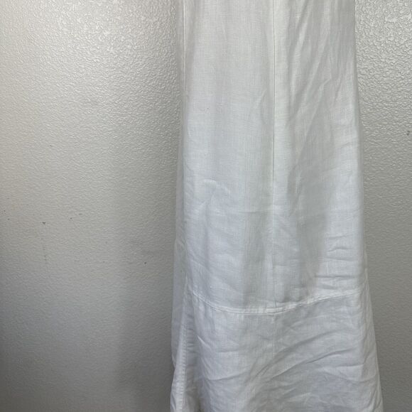 Lauren Ralph Lauren Dress Women Size 14 White Linen High Waist Sleeveless Ruffle - Picture 8 of 13